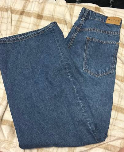 Motel Rocks Roomy Extra Wide Low Rise Jeans in Mid blue