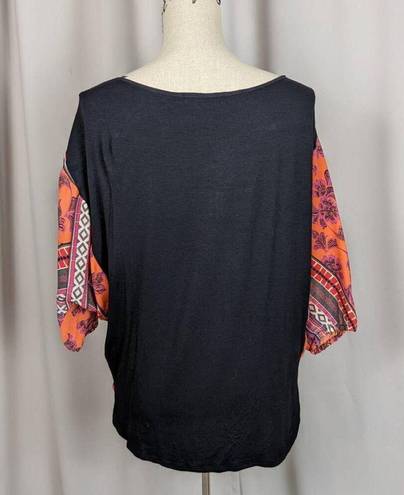 Hale Bob  Dolman Sleeve Print Blouse Orange and Black