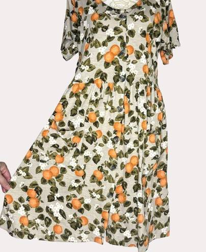 Blossom Dip Dress Organic Cotton Orange  Floral Print Pockets Gray S