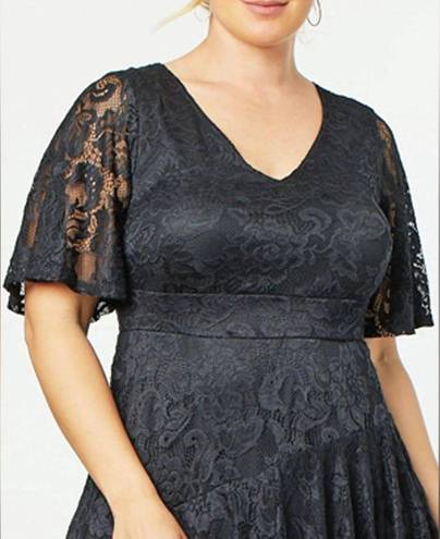 Onyx NEW Kiyonna Lace Affair Ruffle Flounce Midi Cocktail Dress in  Size XL