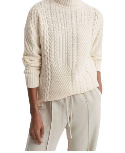 Reiss  Martha Wool Blend Cable Knit Tunic Mock Neck Sweater Cream Size L NWT