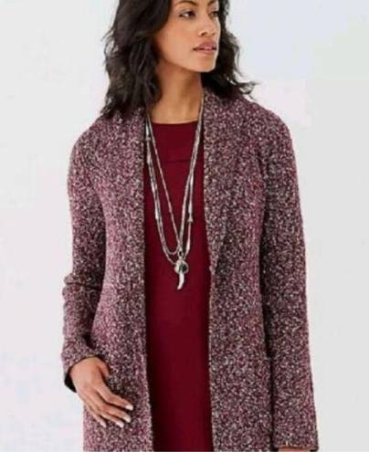 J.Jill  Long Cardigan Sweater Duster Burgundy Red Knit One Button Cardigan Small