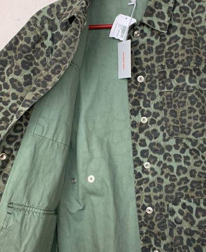 Good American  womens 1 small utility jacket sage leopard green new schaket butto