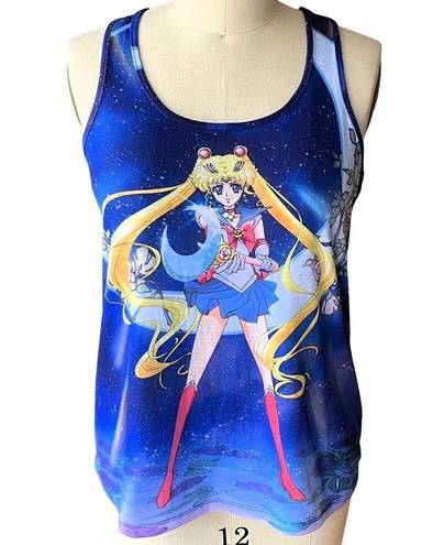 The Moon SAILOR Usagi Sublimation Crystal Blue Hot Topic Graphic Tank Top ~ LARGE