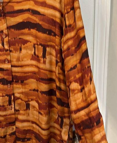 Dissh  Long Sleeve Brown Printed Top Blouse Size 6 Small Oversized