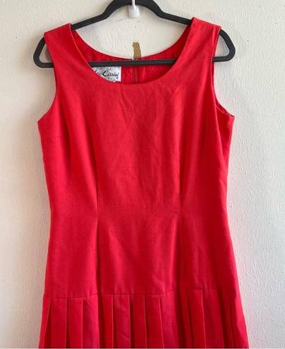 Oleg Cassini Vintage  Dress Bright Coral Sleeveless Drop Waist Pleated Sz 10 EUC