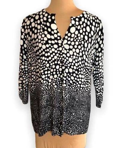 Cyrus  Cardigan Sweater Black Abstract Polka Dot Printed Button Down V-neck