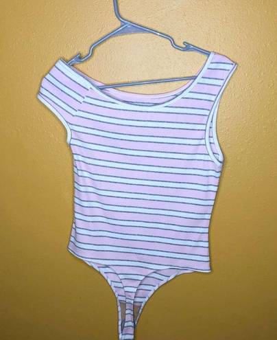 American Apparel  Pink Gray Striped Off Shoulder Bodysuit New L