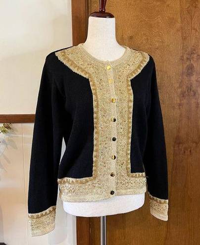 Dress Barn VINTAGE  | 80's Black + Gold Beaded Button Down Cardigan Sweater Sz M