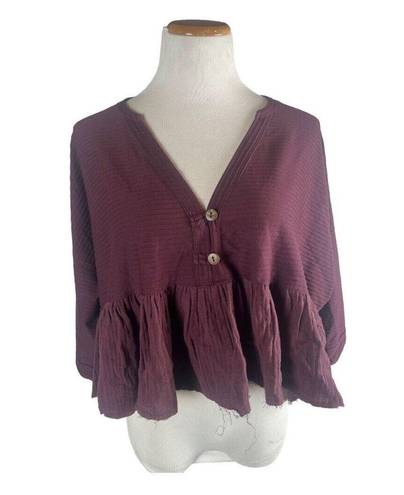 We The Free Free People  Maroon Gauze Oversized Crop Button Shirt NWT‎ S