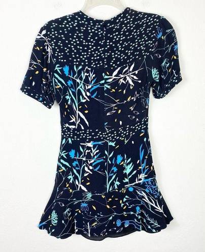 Parker  Talisa Black Combo Floral Surplice Fit & Flare Mini Dress Size 0