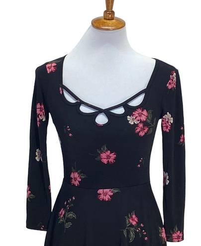 Aeropostale Womens Seriously Soft Stretch Floral Skater Dress Black Size S Boho