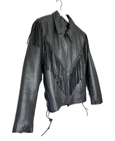 Antelope  Creek Leather Motorcycle Fringed Riding Black Jacket Size Medium