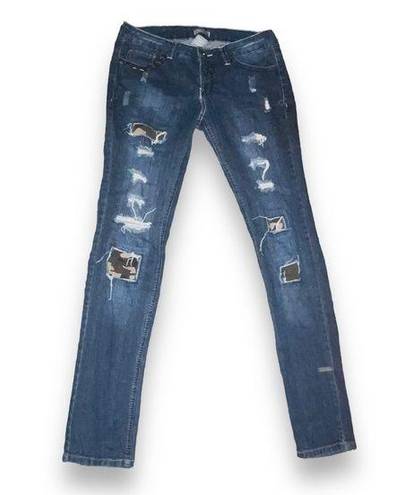 Max Rave  distressed camouflage patched jeans