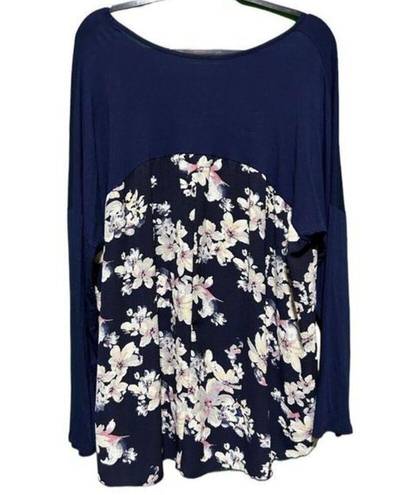 Acting Pro ‎ Women's Long Sleeve Floral Top Size 3XL Navy Blue