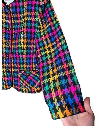 Houndstooth VTG 90s Dani Max  Blazer Jacket Womens Sz 12 Multicolor Preppy Career