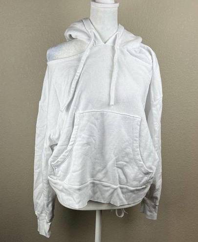LNA  Hoodie Women Small Bright White Shoulder Cut Out Lion Oversized Cropped