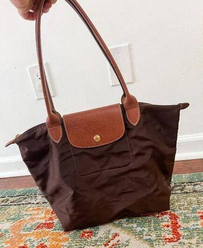 Longchamp  LE PLIAGE Tote Brown Leather & Nylon Purse Shoulder Bag Classic