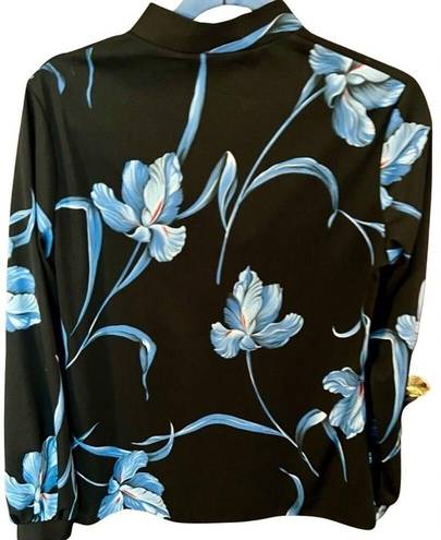 Buttons MARDI MODES NEW YORK Blouse Womens 10 Black Long Sleeve Floral  VINTAGE