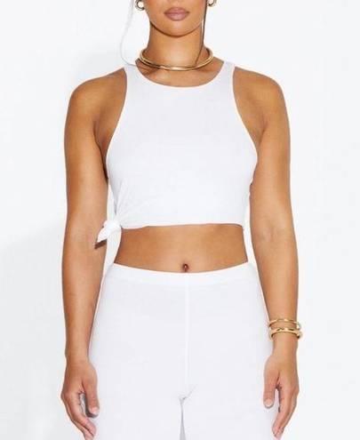 Naked Wardrobe  MICRO MODAL WHITE CROPPED KNOTTED TANK TOP LARGE