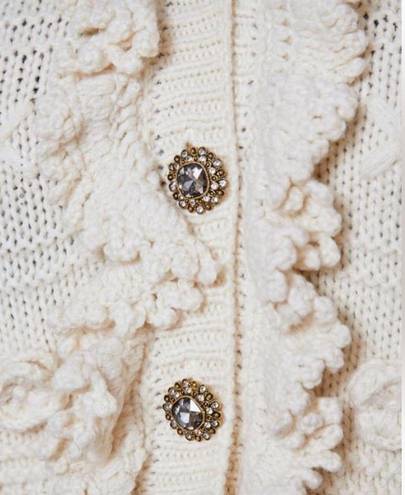 ZARA  NWOT Ruffled Floral Gem Button Down Knit Cardigan Sweater in Ivory Cream