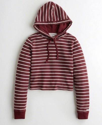 Hollister Striped Hooded Crop Top in Burgundy size S