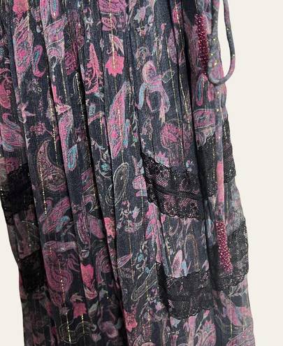 Rococo  Sand Nott Sweetheart Tiered Metallic Purple Paisley Maxi Dress Size S