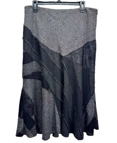 Coldwater Creek Black & Gray Mixed Media Patchwork Skirt Size Petite Large