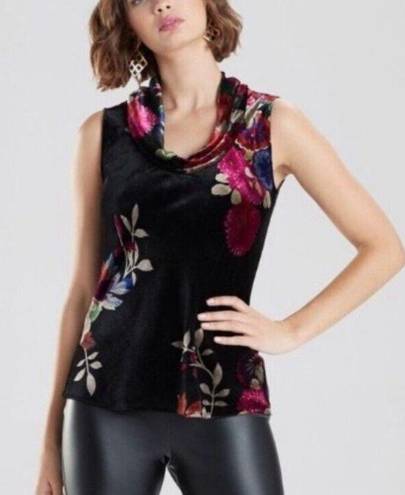 Natori  NEW Winter Peony-V Cowl Neck Sleeveless Blouse Velvet Size Medium Womens