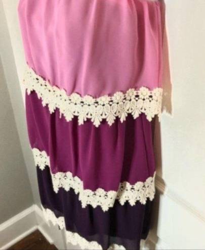 Amethyst Miin  Ombré Tiered Crochet Lace Chiffon Strapless Dress S