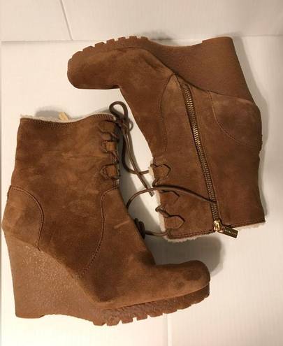 Michael Kors brown suede ankle wedge boots women size 8M