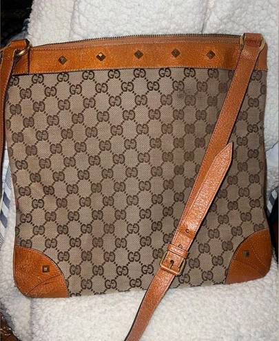 Gucci  GG Vintage Pattern Studded flat Messenger Shoulder Bag Canvas