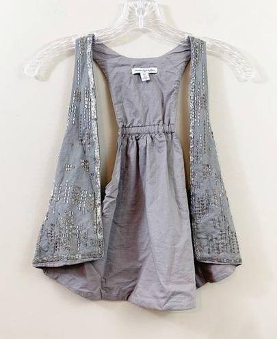 American Eagle  Y2K Linen Blend Silver Beaded/Sequins Gray Vest