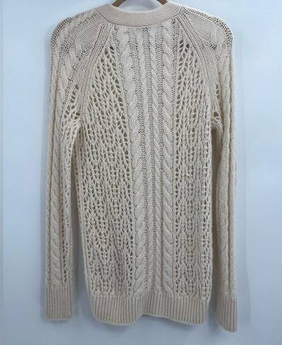 Equipment Femme White Open Knit Cashmere Alpaca Wool Cable Knit Cardigan small