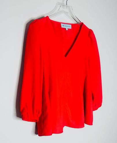 Tuckernuck  Red Hollis V-Neck Puff Sleeve Top Shirt Blouse Size S