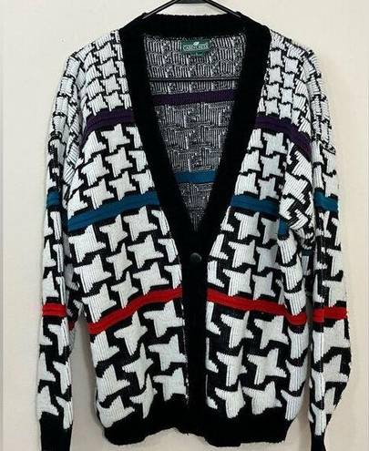 Cabin creek Vintage 90’s  Artsy Bold Print Acrylic Cardigan Sweater L