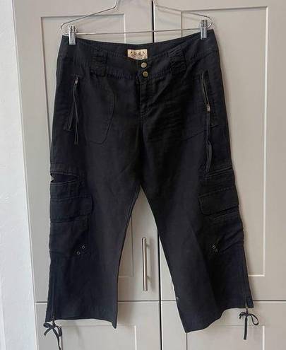 Juicy Couture Y2K Black Cargo Cropped Juicy Coture Linen Boho Casual Retro Pants Capris Small