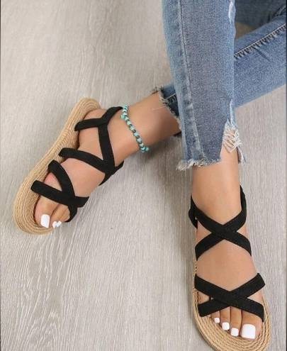 Women Split leather slingback sandals with crossed strap Size 8.5