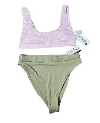 Daisy NWT Dippin 's Bikini 2 Piece High Waist Taupe Bottoms Pink Floral Top Small