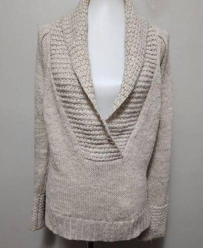 Loft  Beige Alpaca Wool Blend Shawl Collar Sweater Size Medium