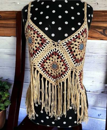 West of Melrose  Womens Tank Top Sz S Crochet Fringe Western Boho Hippie NEW