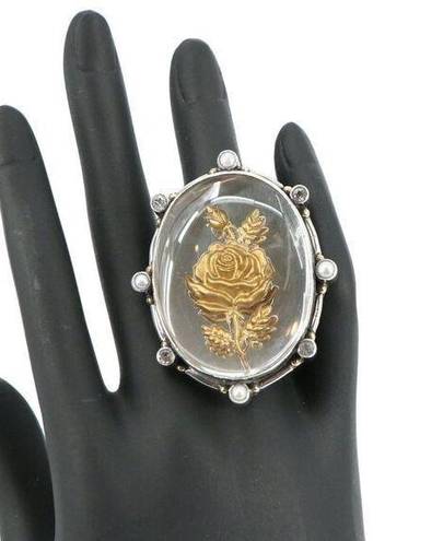 ma*rs Large  and Valentine Sterling Silver Vintage Rose Cocktail Statement Ring 8
