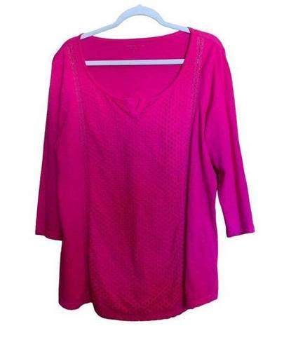 Coldwater Creek  Womens Size XL Pink Eyelet Cotton Blouse Top