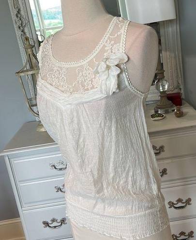 Edge Romantic Lace Sheer Top Tank Off White Cream Shirt Womens Small