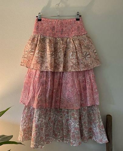 House of Harlow  Pink Paisley Floral Tiered Cotton High Waist Midi Skirt size XS