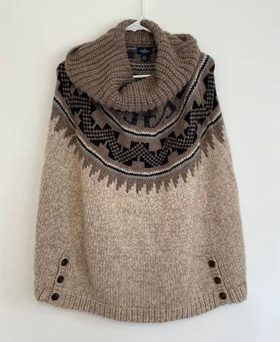 American Eagle Oatmeal Brown Black Nordic Fair Isle Acrylic WOOL Poncho Sweater