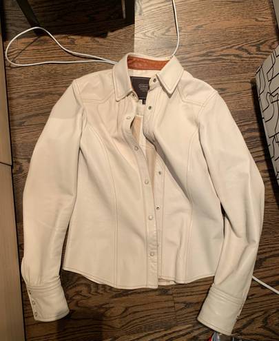 Coach white leather shirt jacket