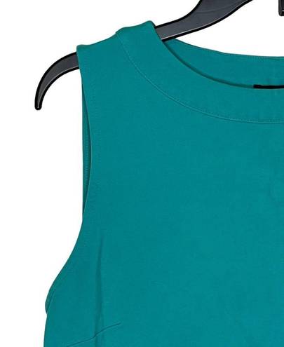 Talbots  Rib Round Neck Shift Midi Dress Women 10 Sleeveless Stretch Teal Green