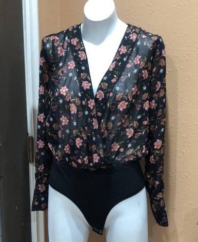 J.O.A. Floral long sleeve open back bodysuit