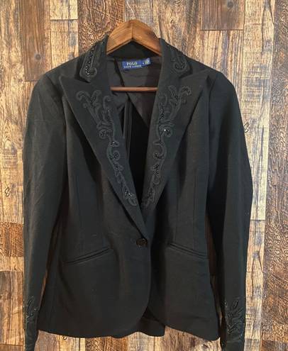 Polo Vintage  Ralph Lauren Beaded Scroll Pattern Black Wool Blazer US 4